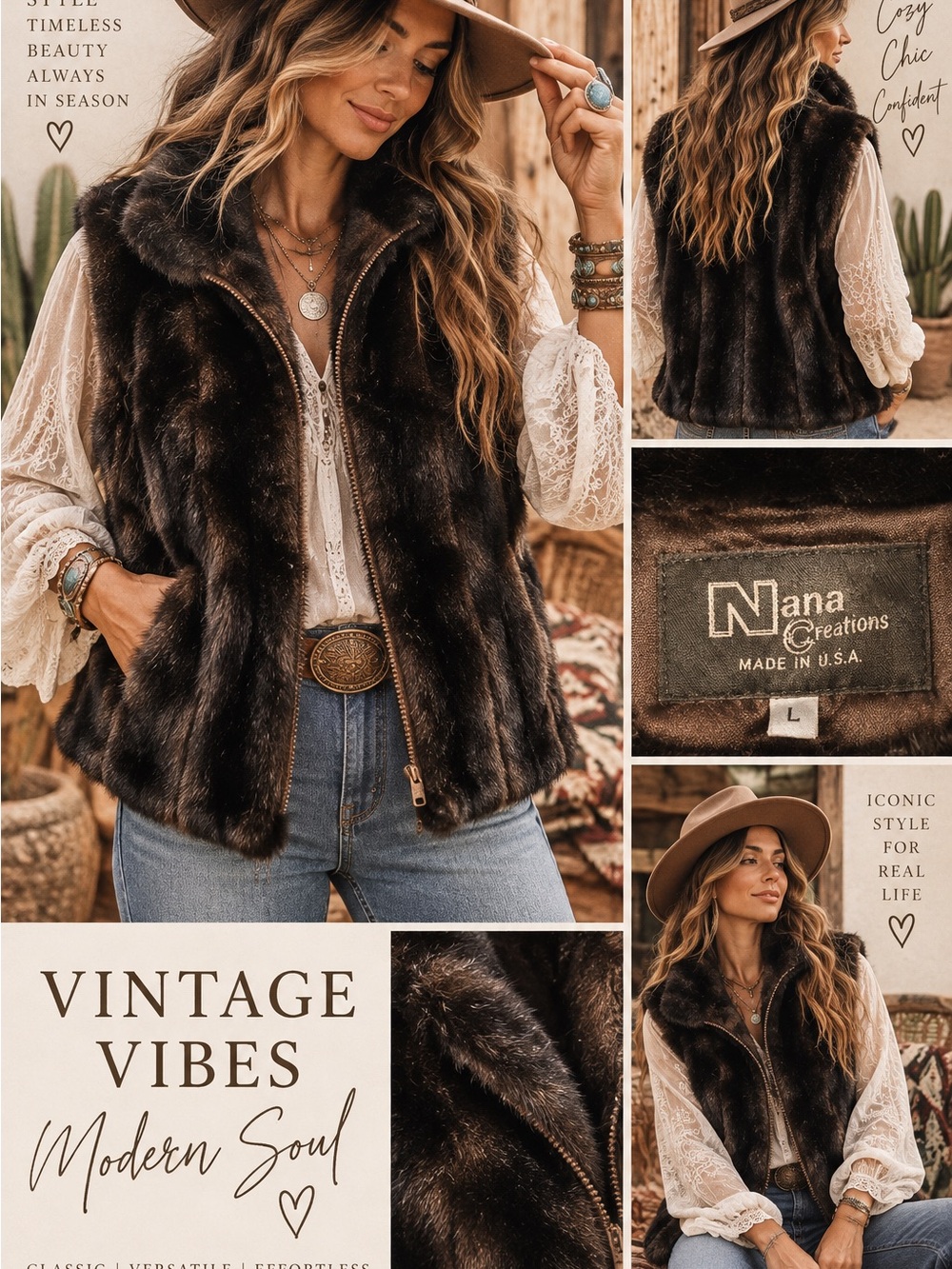 Women’s Black Faux Fur Zip Vest